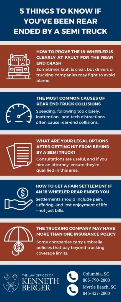 Infographic Describing 5 Things To Know If You've Been Rear Ended By A Semi Truck