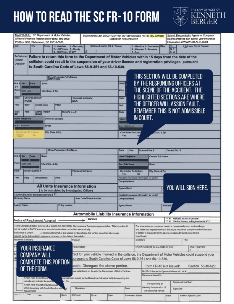 How to read the South Carolina FR-10 form